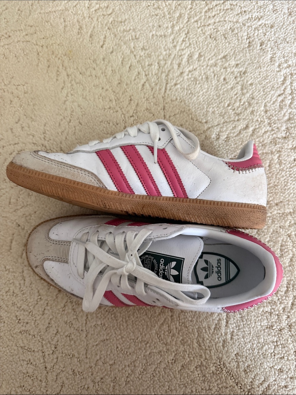 adidas Women White Sneakers with Pink Three-Stripes